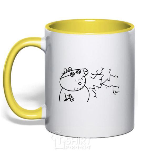 Mug with a colored handle Daddy Pig and Nail yellow фото