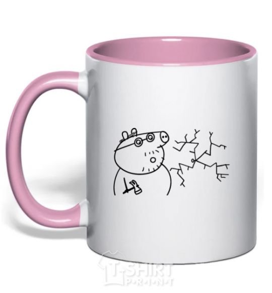 Mug with a colored handle Daddy Pig and Nail light-pink фото