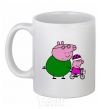 Ceramic mug Papa Pig teaches how to ride a bike. White фото