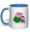 Mug with a colored handle Papa Pig teaches how to ride a bike. royal-blue фото