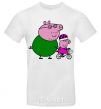 Men's T-Shirt Papa Pig teaches how to ride a bike. White фото