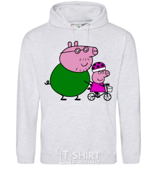 Men`s hoodie Papa Pig teaches how to ride a bike. sport-grey фото