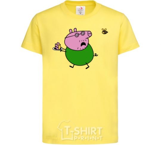 Kids T-shirt Papa Pig and cake cornsilk фото