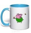 Mug with a colored handle Papa Pig and cake sky-blue фото