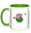 Mug with a colored handle Papa Pig and cake kelly-green фото