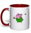 Mug with a colored handle Papa Pig and cake red фото