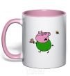Mug with a colored handle Papa Pig and cake light-pink фото