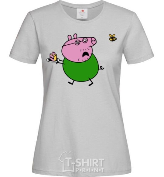 Women's T-shirt Papa Pig and cake grey фото