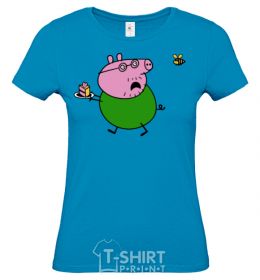 Women's T-shirt Papa Pig and cake sky-blue фото