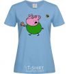 Women's T-shirt Papa Pig and cake sky-blue фото