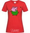 Women's T-shirt Papa Pig and cake red фото