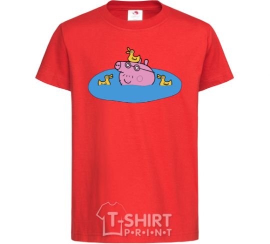 Kids T-shirt Papa Pig and the Ducks red фото