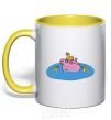 Mug with a colored handle Papa Pig and the Ducks yellow фото