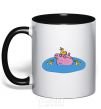 Mug with a colored handle Papa Pig and the Ducks black фото