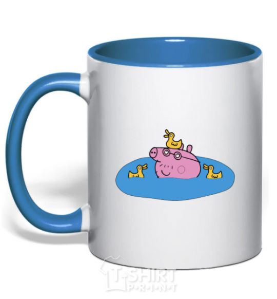 Mug with a colored handle Papa Pig and the Ducks royal-blue фото