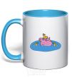 Mug with a colored handle Papa Pig and the Ducks sky-blue фото