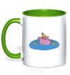 Mug with a colored handle Papa Pig and the Ducks kelly-green фото