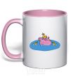 Mug with a colored handle Papa Pig and the Ducks light-pink фото