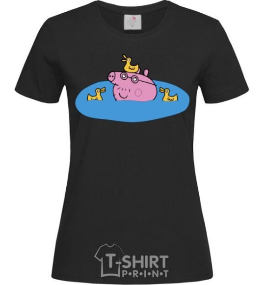 Women's T-shirt Papa Pig and the Ducks black фото