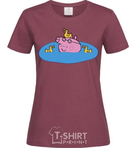 Women's T-shirt Papa Pig and the Ducks burgundy фото