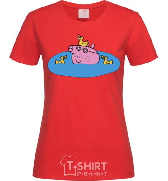 Women's T-shirt Papa Pig and the Ducks red фото