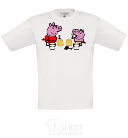 Kids T-shirt Peppa and George at the beach White фото