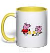 Mug with a colored handle Peppa and George at the beach yellow фото