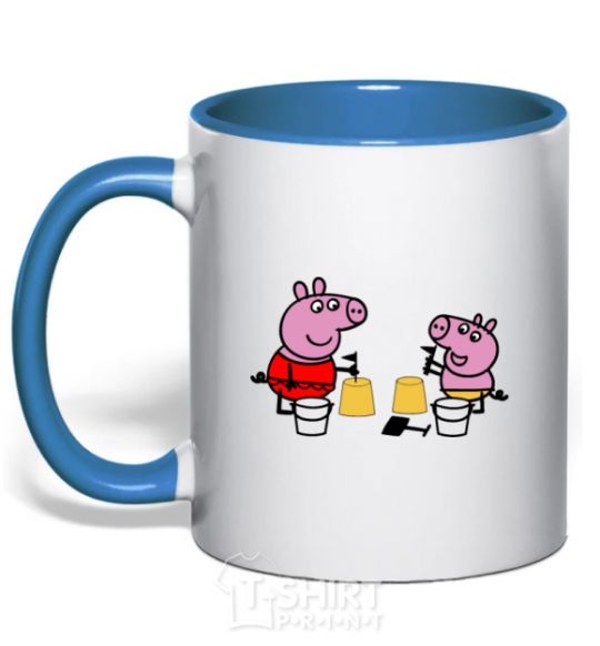 Mug with a colored handle Peppa and George at the beach royal-blue фото