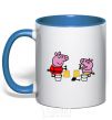 Mug with a colored handle Peppa and George at the beach royal-blue фото