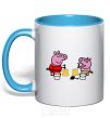 Mug with a colored handle Peppa and George at the beach sky-blue фото