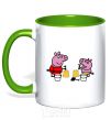 Mug with a colored handle Peppa and George at the beach kelly-green фото