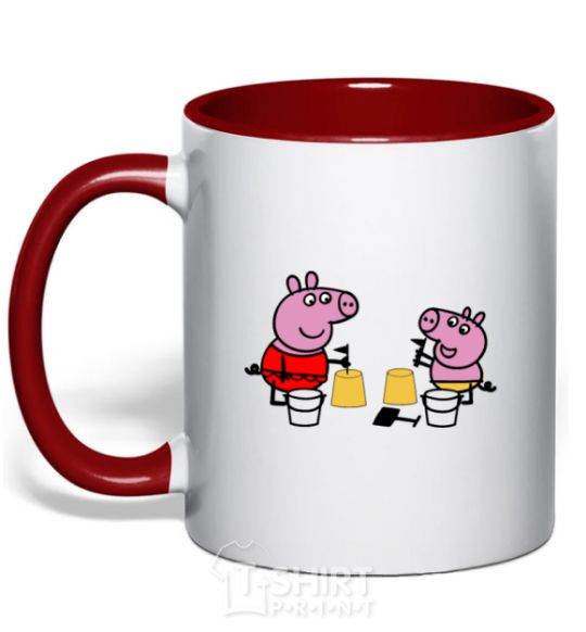 Mug with a colored handle Peppa and George at the beach red фото