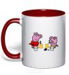 Mug with a colored handle Peppa and George at the beach red фото