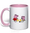 Mug with a colored handle Peppa and George at the beach light-pink фото