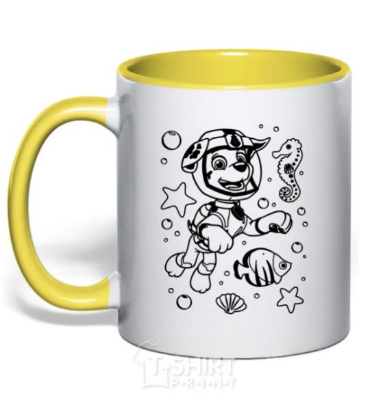 Mug with a colored handle Marshall Underwater World yellow фото