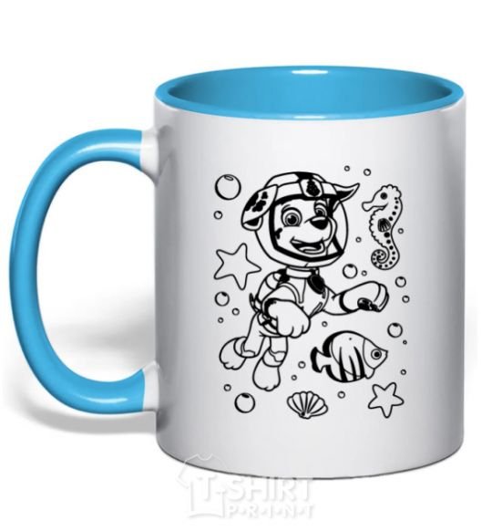 Mug with a colored handle Marshall Underwater World sky-blue фото