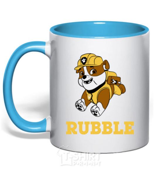 Mug with a colored handle Rubble sky-blue фото