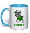 Mug with a colored handle Rocky sky-blue фото