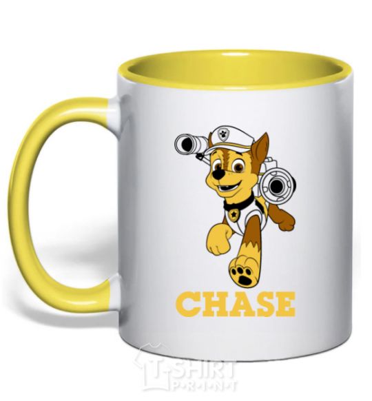 Mug with a colored handle Chase yellow фото