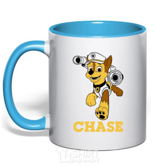 Mug with a colored handle Chase sky-blue фото