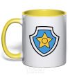 Mug with a colored handle Racer's badge yellow фото