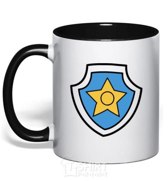 Mug with a colored handle Racer's badge black фото