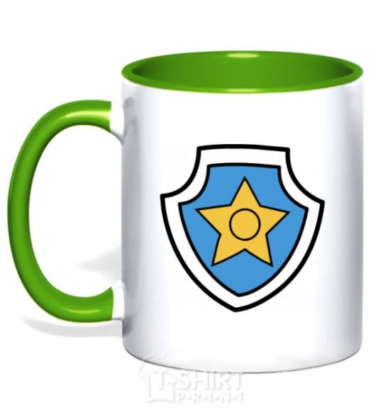 Mug with a colored handle Racer's badge kelly-green фото