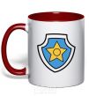 Mug with a colored handle Racer's badge red фото