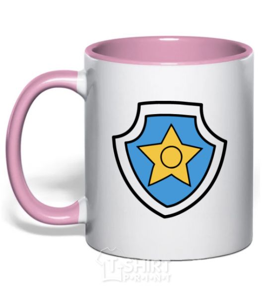 Mug with a colored handle Racer's badge light-pink фото