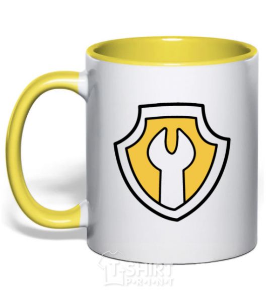 Mug with a colored handle Hardy's badge yellow фото