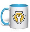 Mug with a colored handle Hardy's badge sky-blue фото