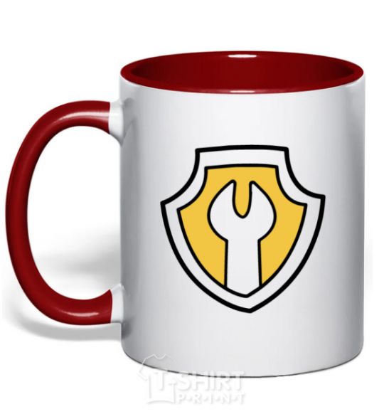 Mug with a colored handle Hardy's badge red фото