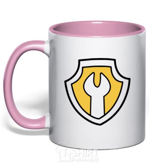 Mug with a colored handle Hardy's badge light-pink фото