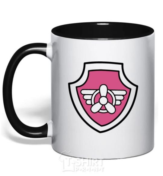 Mug with a colored handle Sky's badge black фото